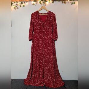 Skies Are Blue Red Speckled Button Up Maxi Dress